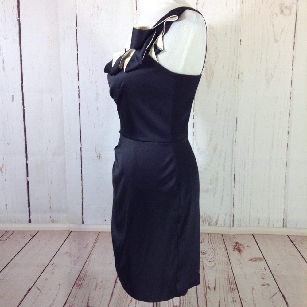 Black & Ivory Satin One Shoulder Cocktail Dress 6 - Picture 3 of 5